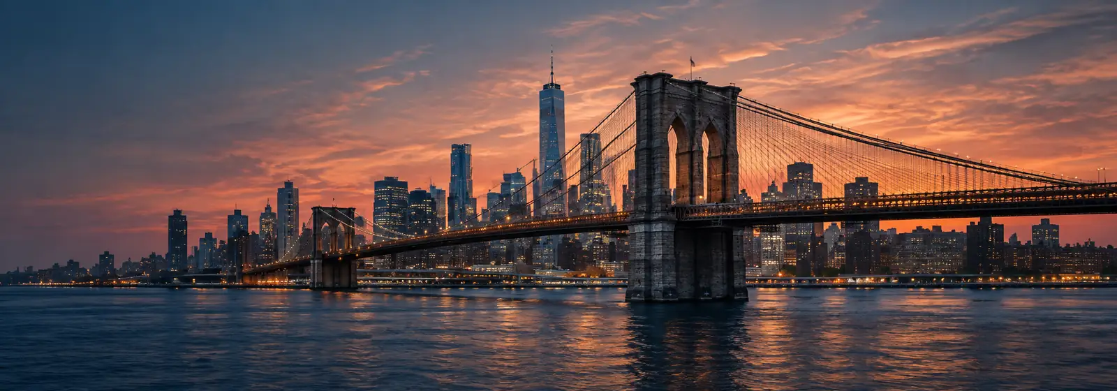 Brooklyn Bridge and Lower Manhattan at dusk